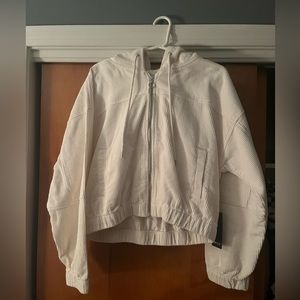 NWT Forever 21 - cropped white corduroy zip up hoodie